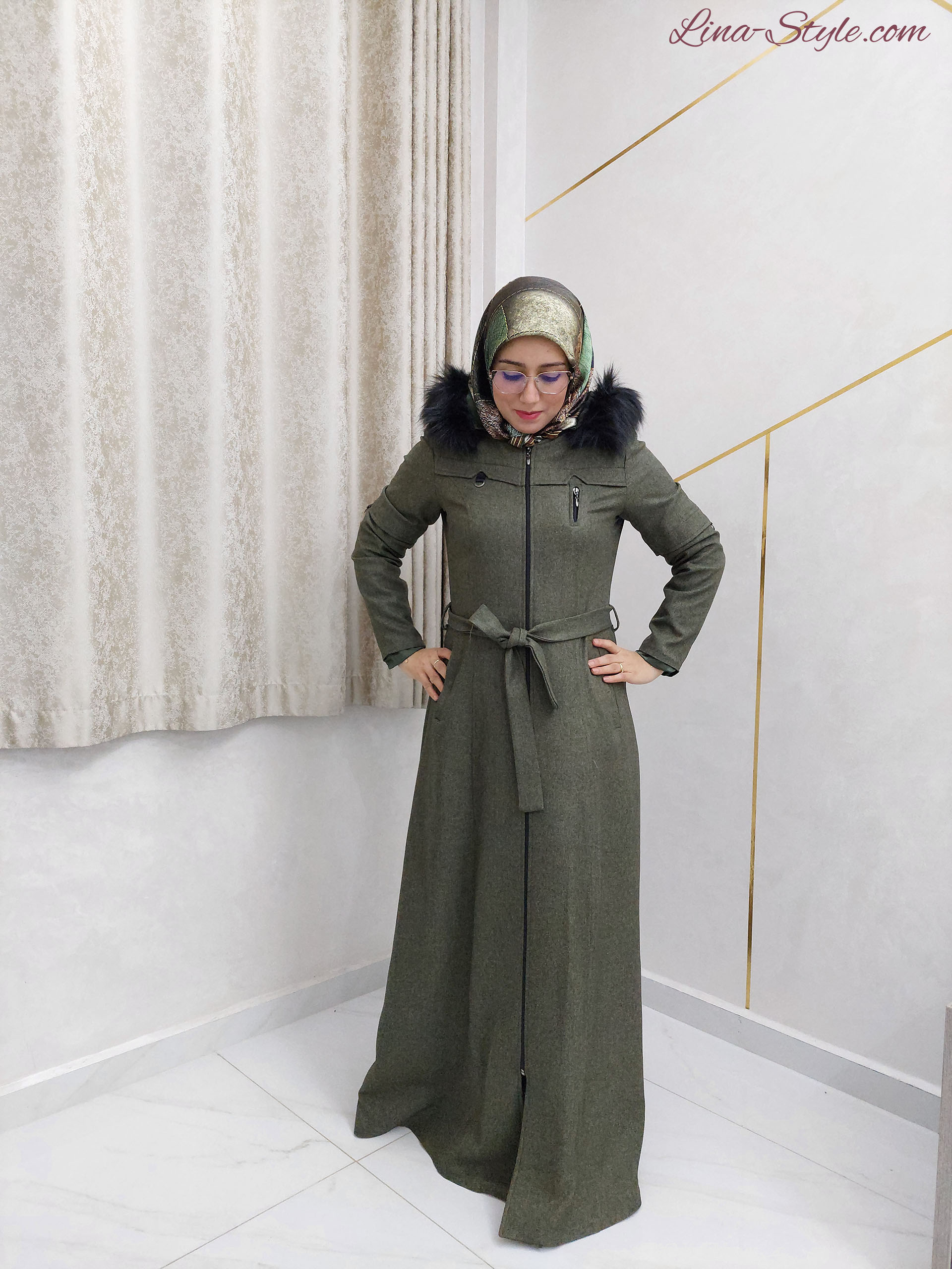  Manteau cachemire long vert