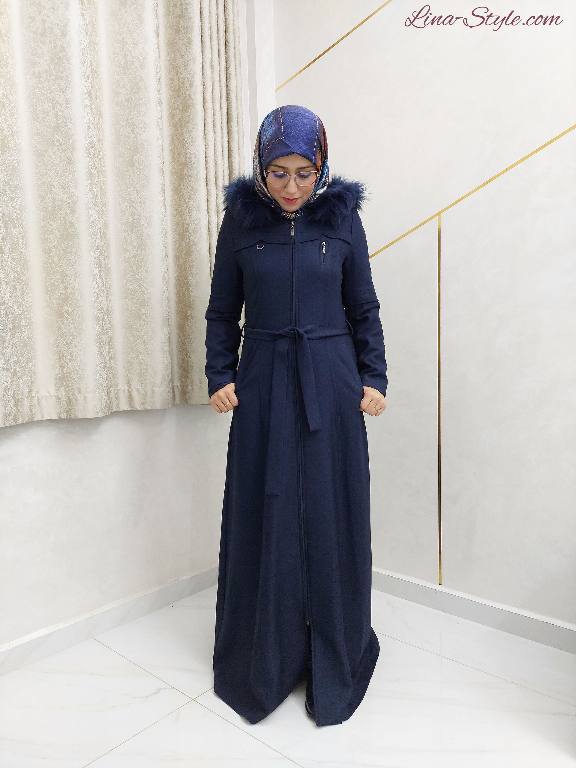  Manteau cachemire long bleu